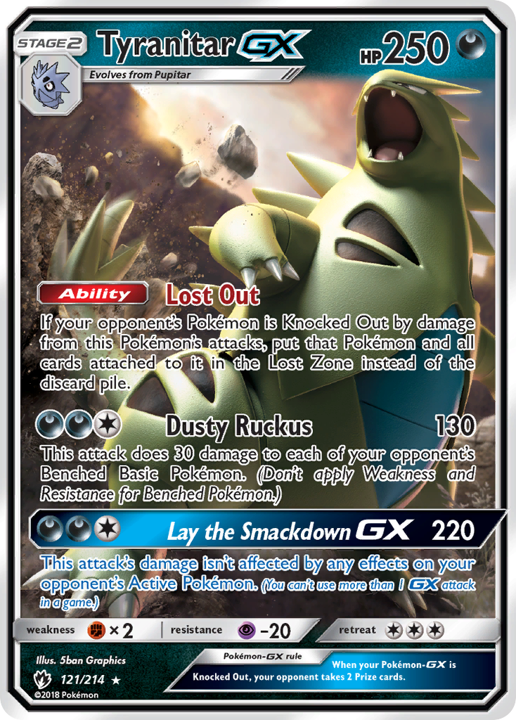Tyranitar-GX 121/214 English Pokémon card from Lost Thunder (2018)