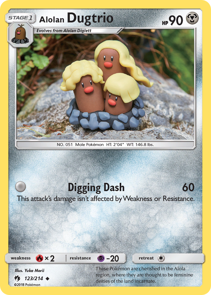 Alolan Dugtrio 123/214 English Pokémon card from Lost Thunder (2018)