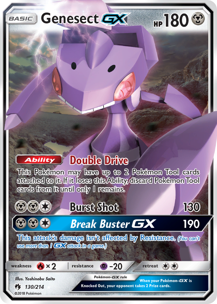Genesect-GX 130/214 English Pokémon card from Lost Thunder (2018)