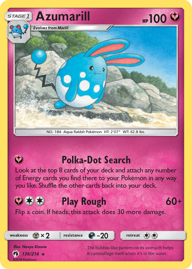 Azumarill 136/214 English Pokémon card from Lost Thunder (2018)
