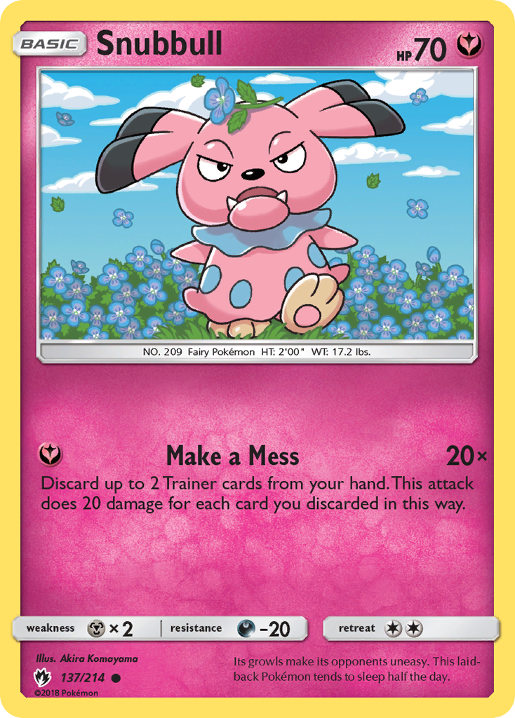 Snubbull 137/214 English Pokémon card from Lost Thunder (2018)