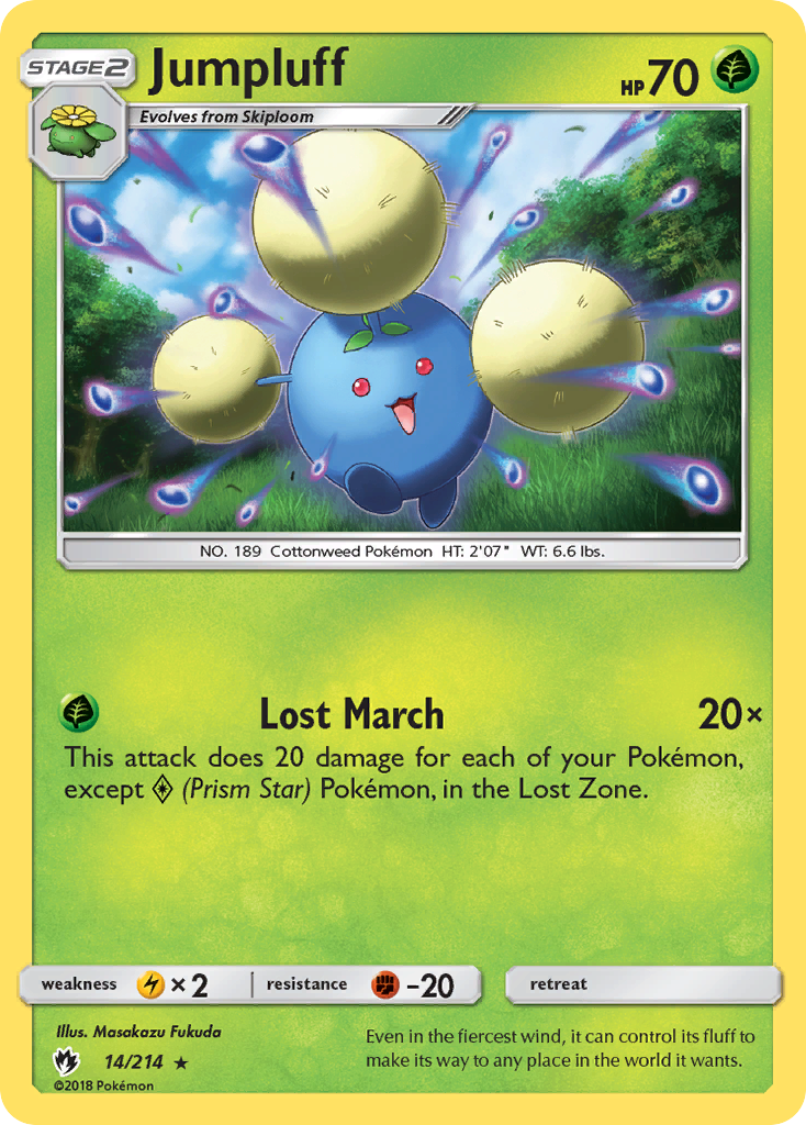 Jumpluff 14/214 English Pokémon card from Lost Thunder (2018)