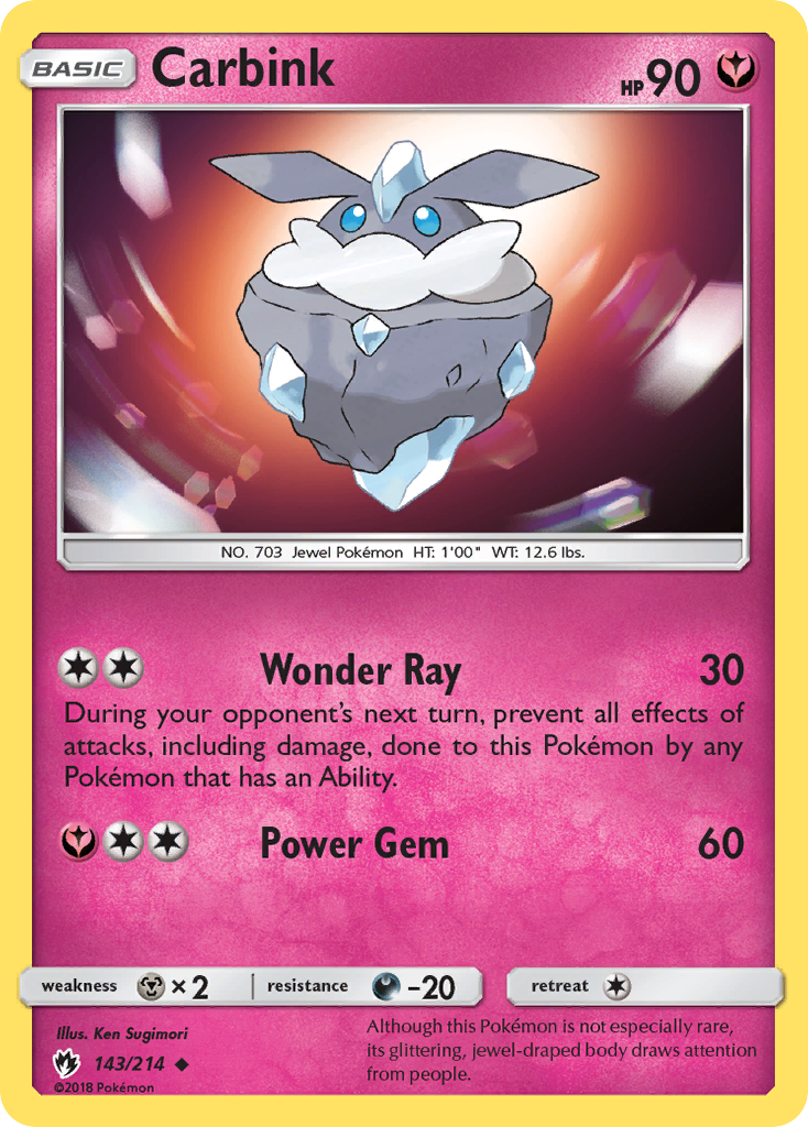 Carbink 143/214 English Pokémon card from Lost Thunder (2018)