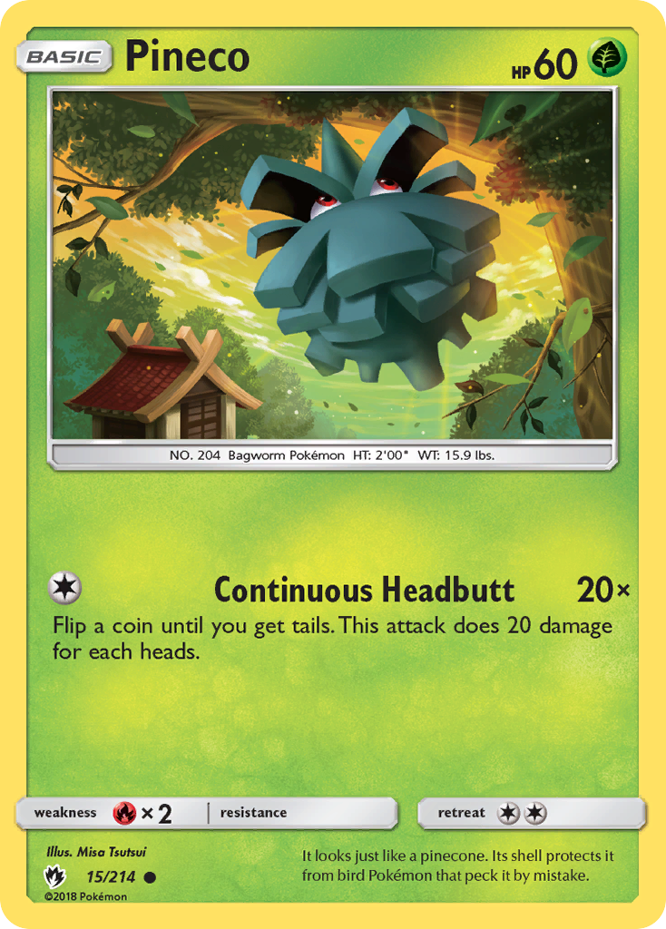 Pineco 15/214 English Pokémon card from Lost Thunder (2018)