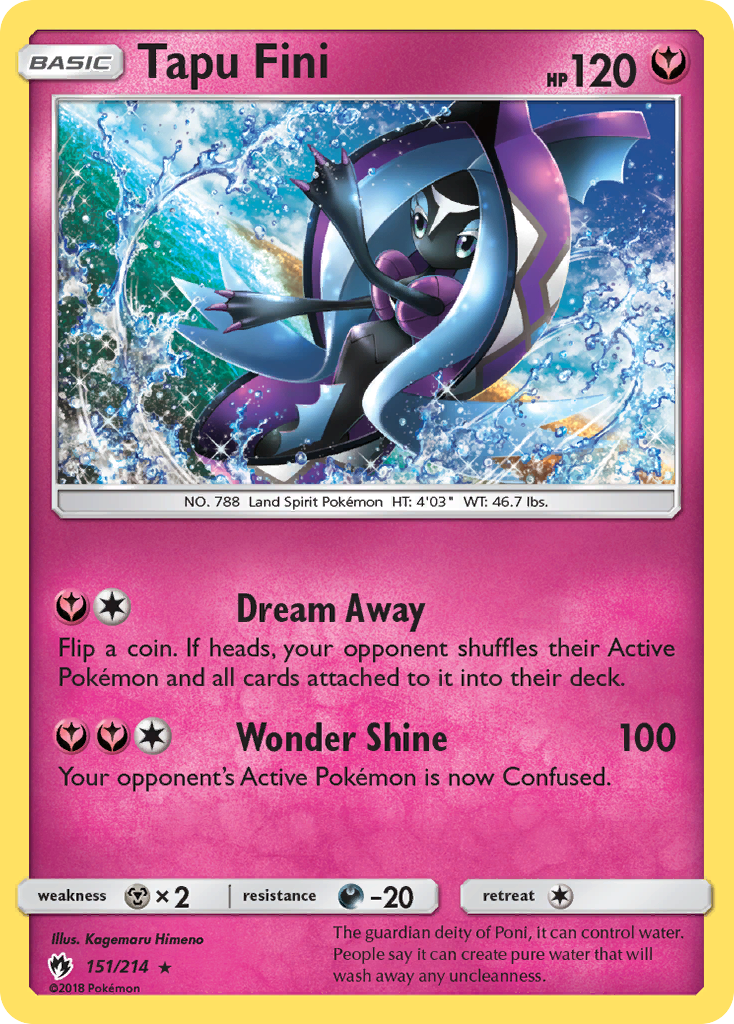 Tapu Fini 151/214 English Pokémon card from Lost Thunder (2018)