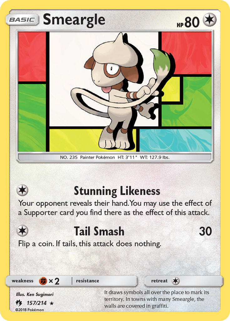 Smeargle 157/214 English Pokémon card from Lost Thunder (2018)