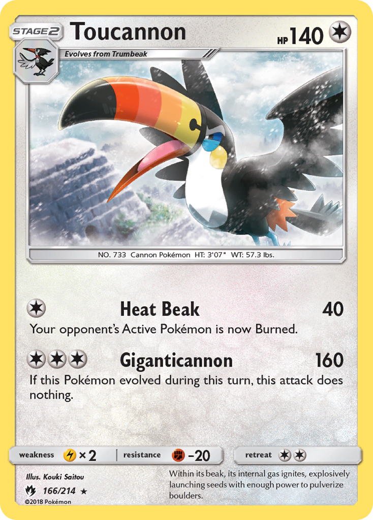 Toucannon 166/214 English Pokémon card from Lost Thunder (2018)