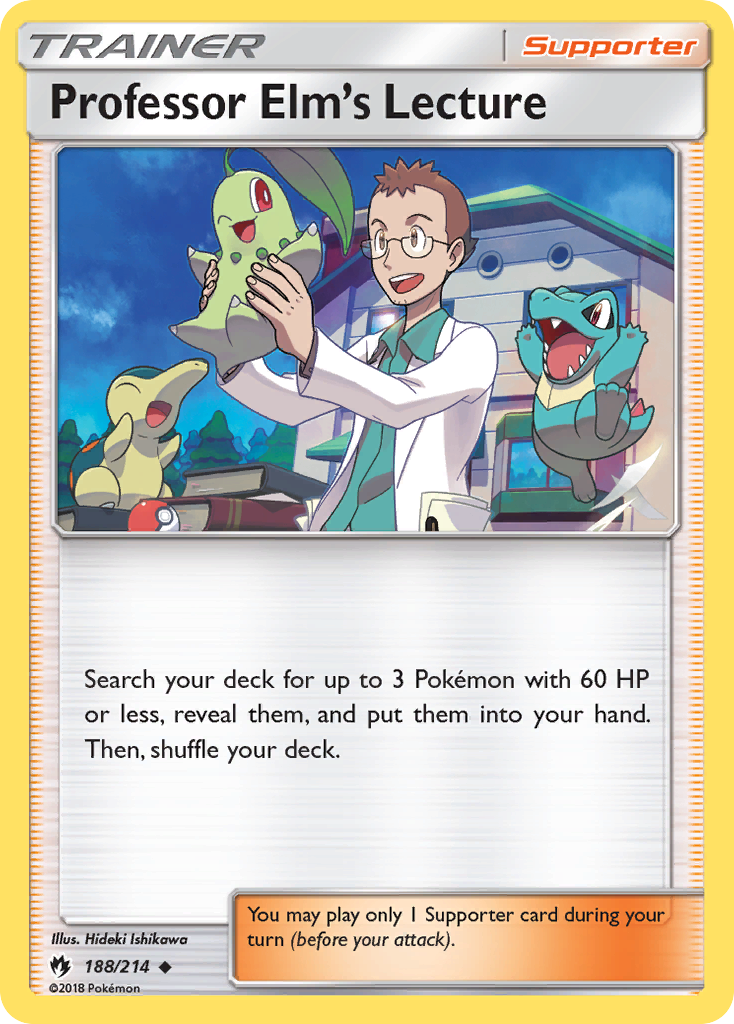 Professor Elm's Lecture 188/214 English Pokémon card from Lost Thunder (2018)