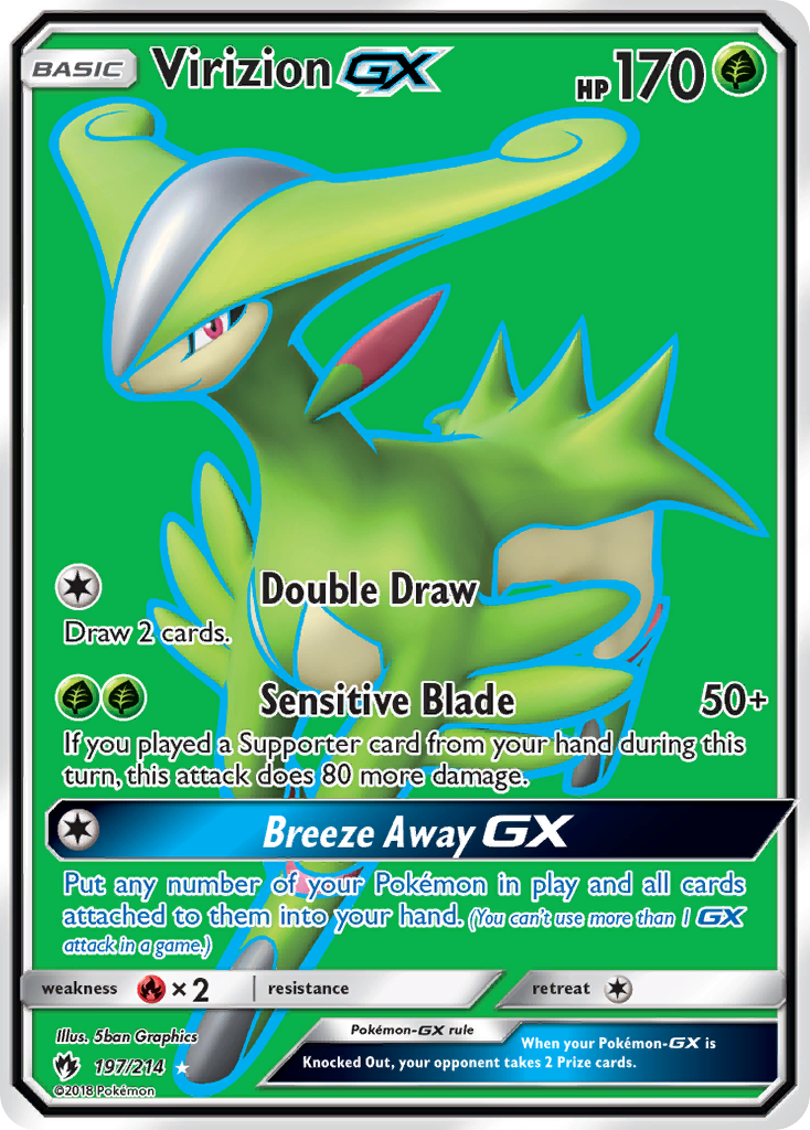 Virizion-GX 197/214 English Pokémon card from Lost Thunder (2018)
