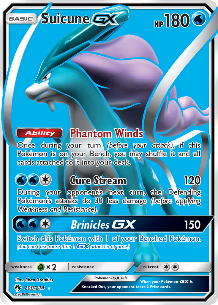 Suicune-GX 200/214 English Pokémon card from Lost Thunder (2018)