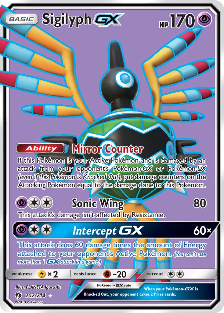 Sigilyph-GX 202/214 English Pokémon card from Lost Thunder (2018)