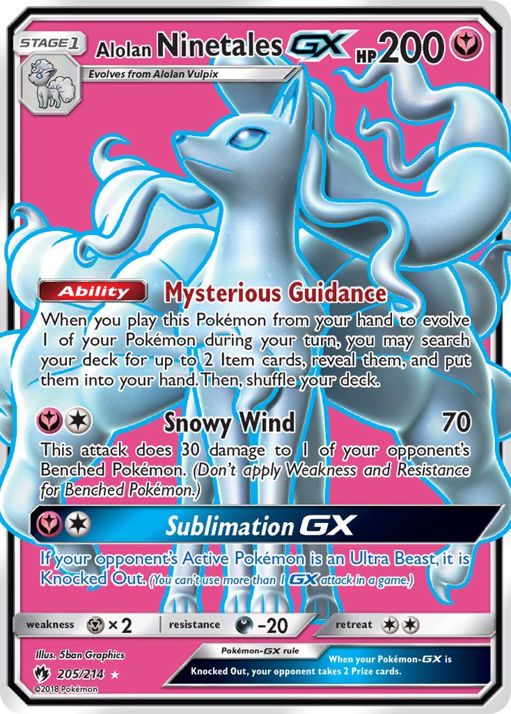Alolan Ninetales-GX 205/214 English Pokémon card from Lost Thunder (2018)