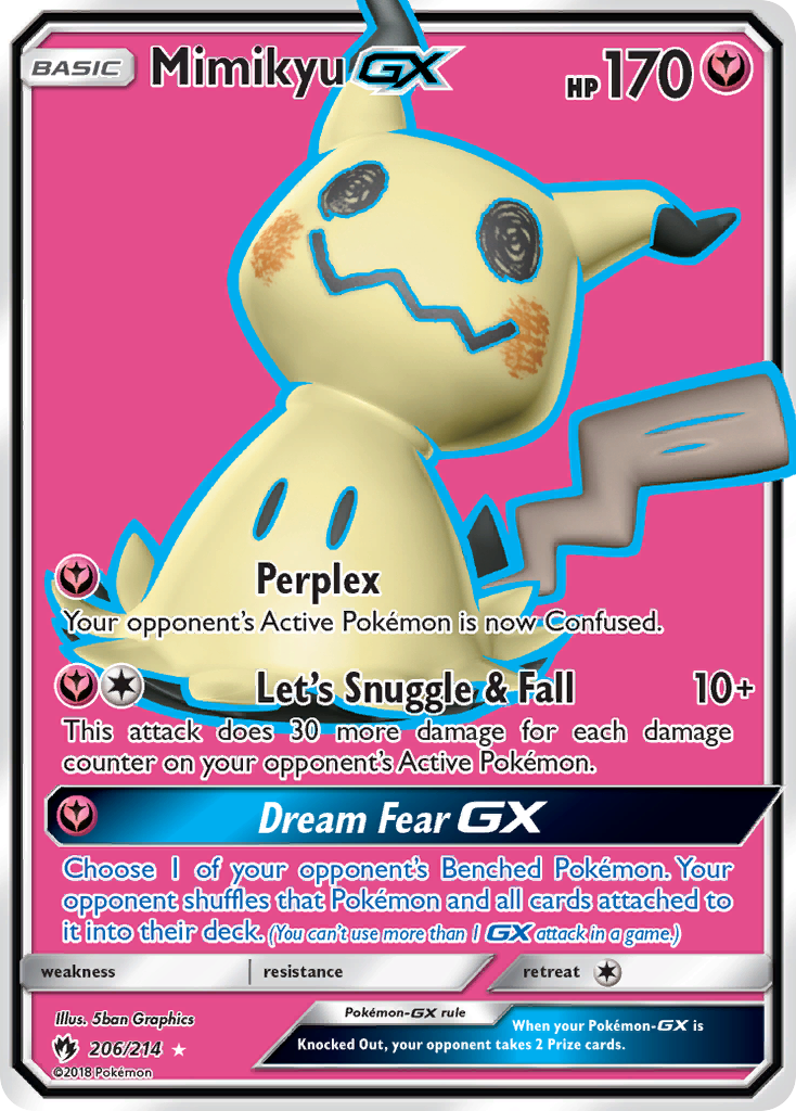 Mimikyu-GX 206/214 English Pokémon card from Lost Thunder (2018)