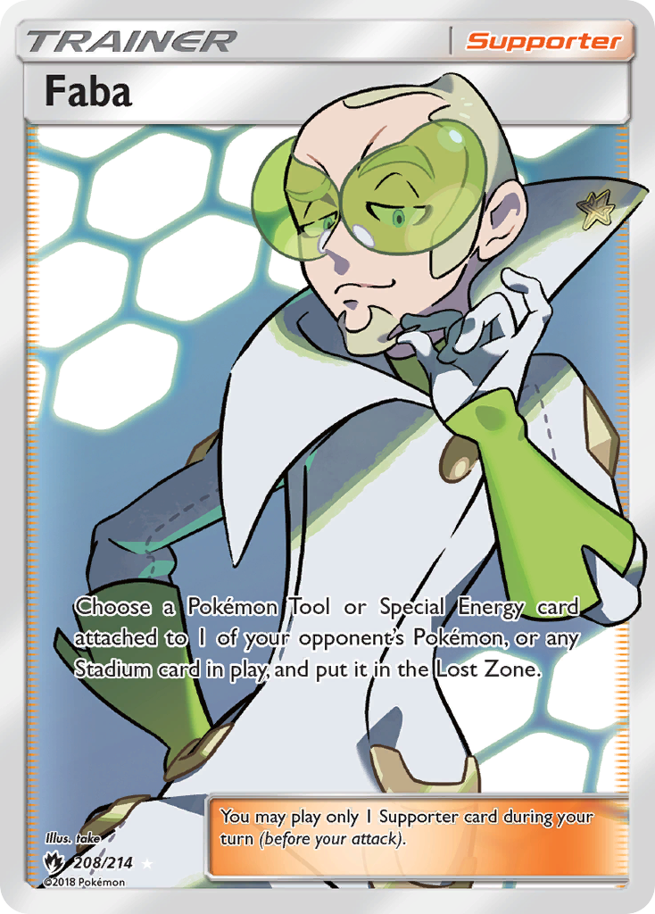 Faba 208/214 English Pokémon card from Lost Thunder (2018)