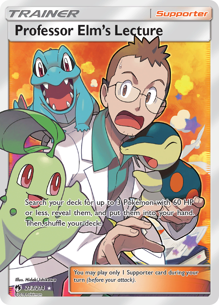 Professor Elm's Lecture 213/214 English Pokémon card from Lost Thunder (2018)