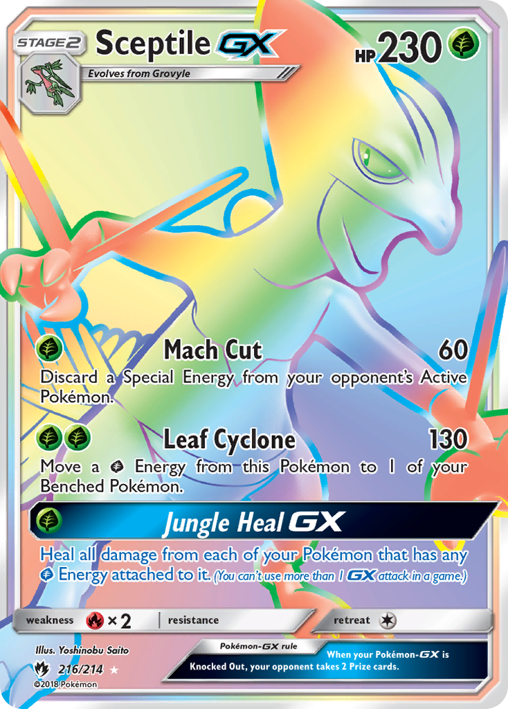 Sceptile-GX 216/214 English Pokémon card from Lost Thunder (2018)
