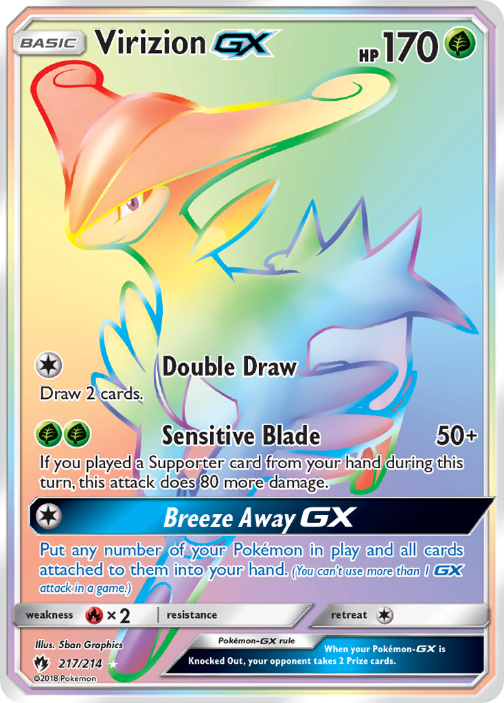 Virizion-GX 217/214 English Pokémon card from Lost Thunder (2018)