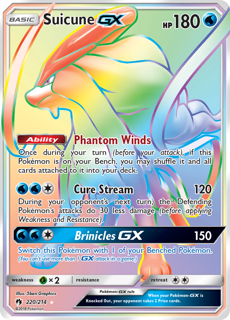 Suicune-GX 220/214 English Pokémon card from Lost Thunder (2018)