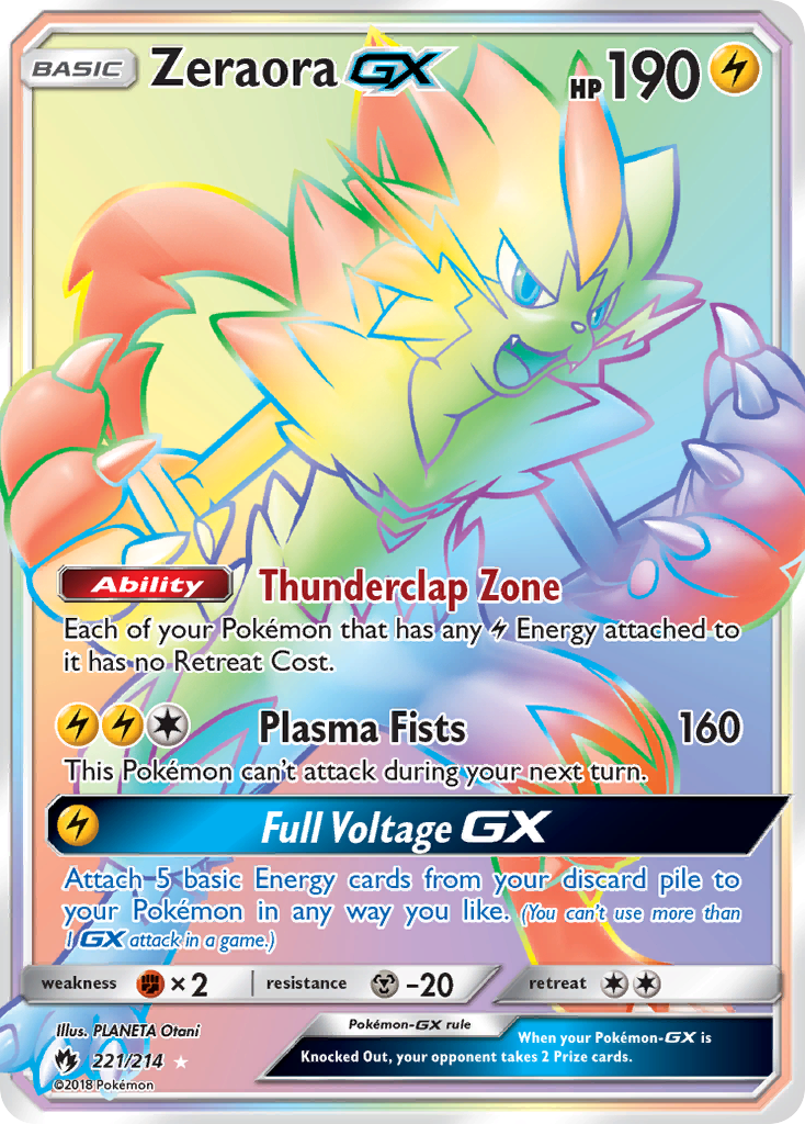 Zeraora-GX 221/214 English Pokémon card from Lost Thunder (2018)