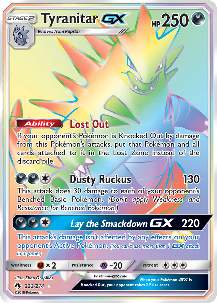 Tyranitar-GX 223/214 English Pokémon card from Lost Thunder (2018)