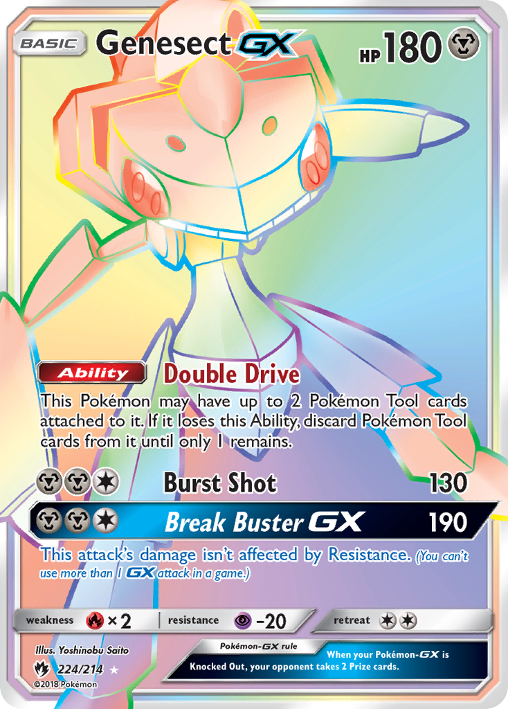 Genesect-GX 224/214 English Pokémon card from Lost Thunder (2018)