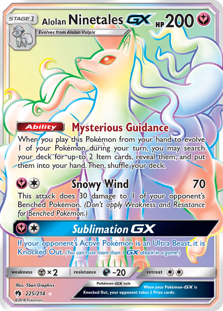Alolan Ninetales-GX 225/214 English Pokémon card from Lost Thunder (2018)