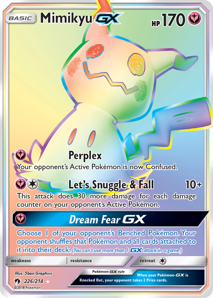 Mimikyu-GX 226/214 English Pokémon card from Lost Thunder (2018)