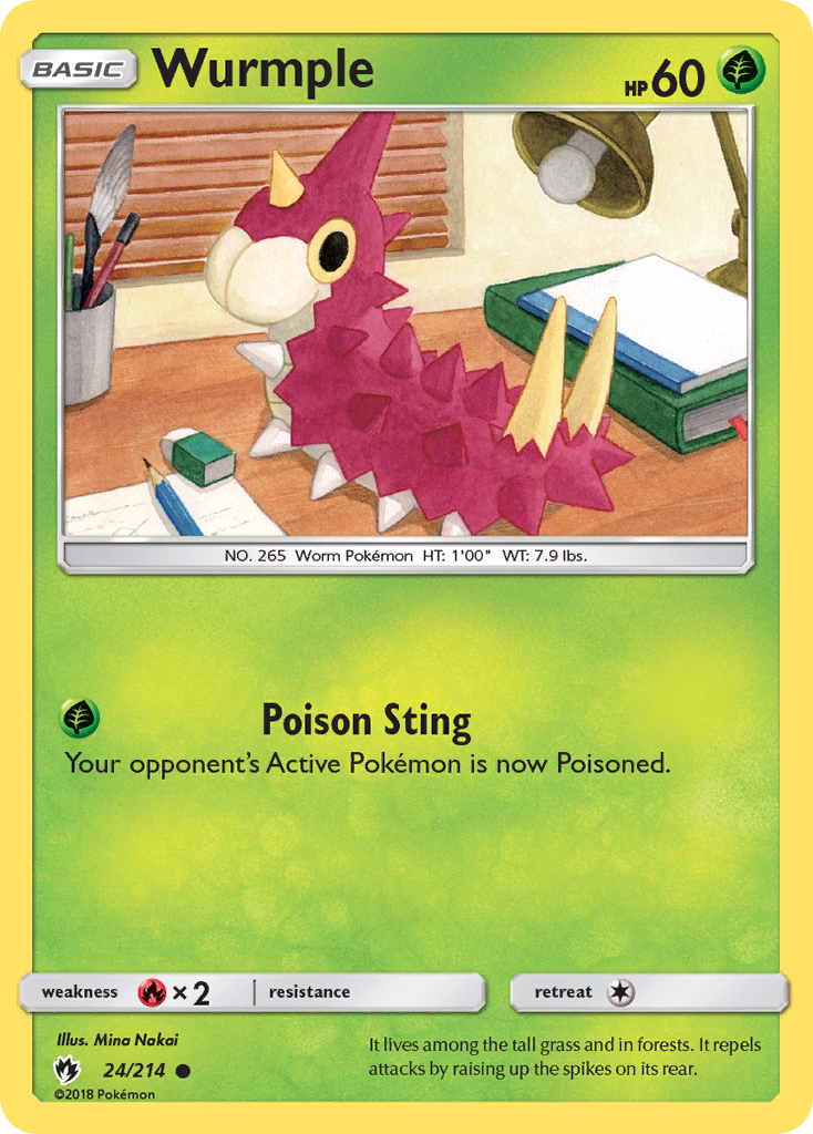 Wurmple 24/214 English Pokémon card from Lost Thunder (2018)
