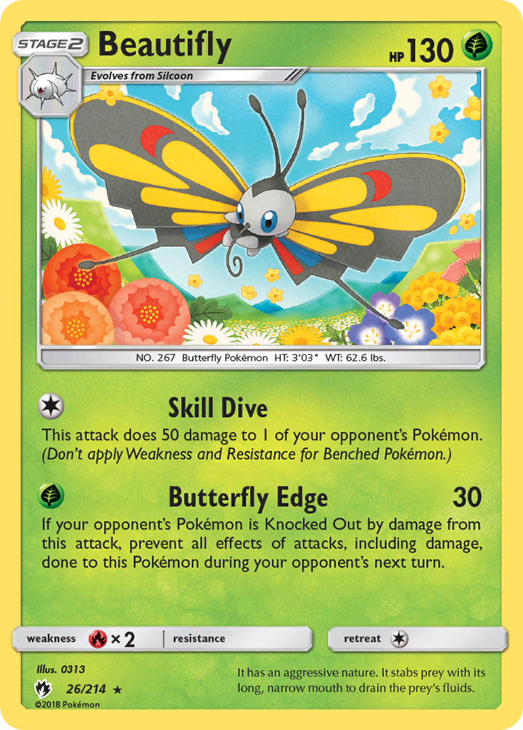 Beautifly 26/214 English Pokémon card from Lost Thunder (2018)