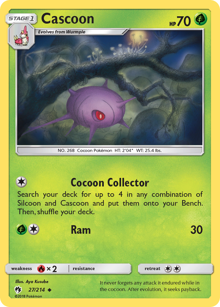 Cascoon 27/214 English Pokémon card from Lost Thunder (2018)