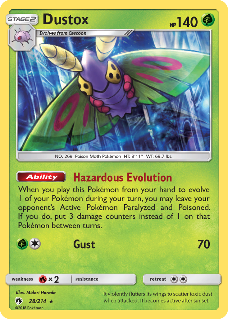 Dustox 28/214 English Pokémon card from Lost Thunder (2018)