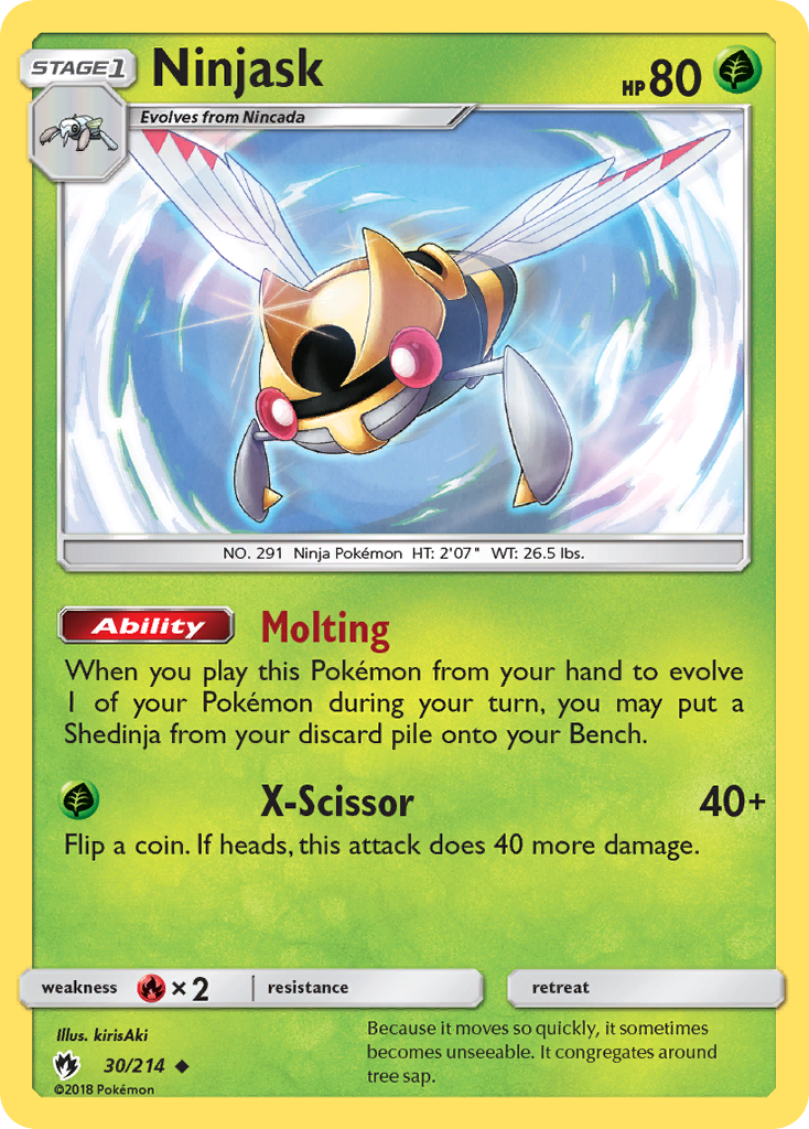 Ninjask 30/214 English Pokémon card from Lost Thunder (2018)