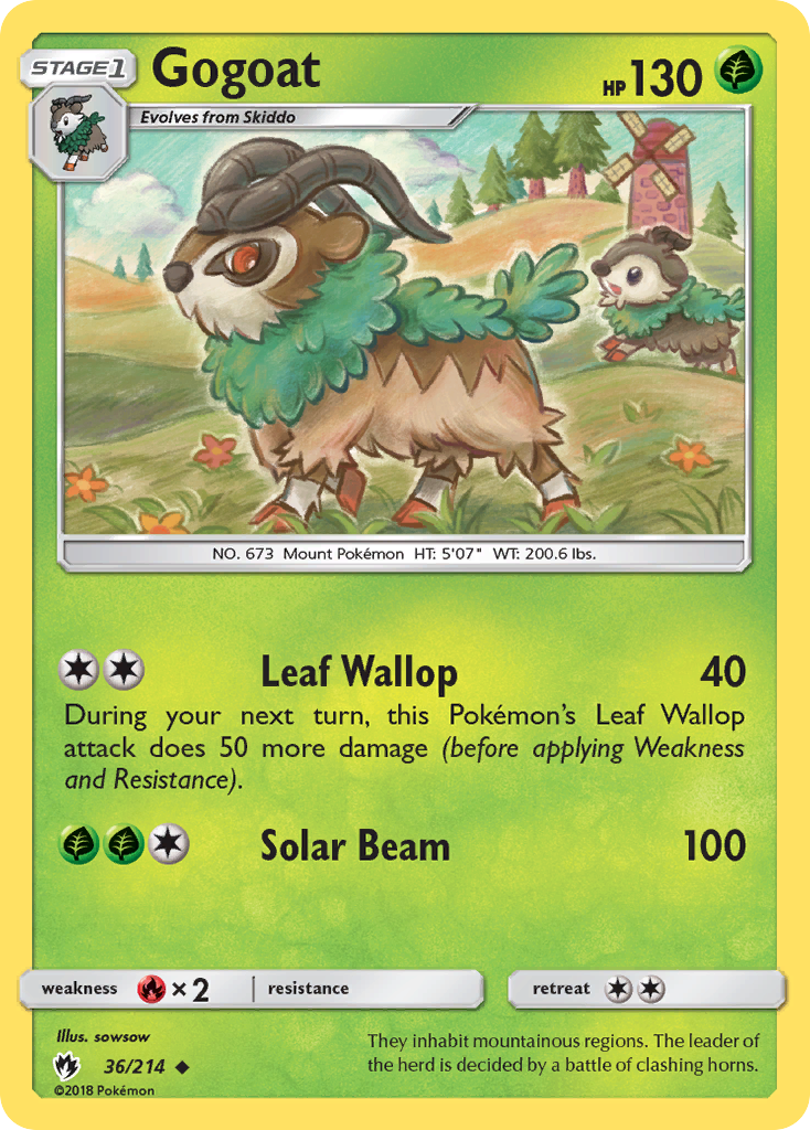 Gogoat 36/214 English Pokémon card from Lost Thunder (2018)