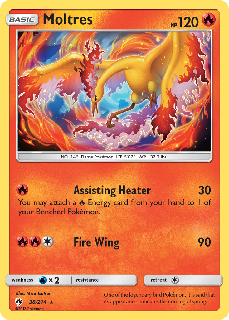 Moltres 38/214 English Pokémon card from Lost Thunder (2018)