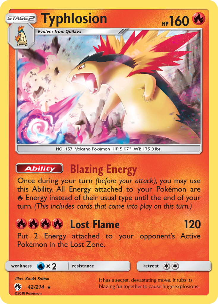 Typhlosion 42/214 English Pokémon card from Lost Thunder (2018)