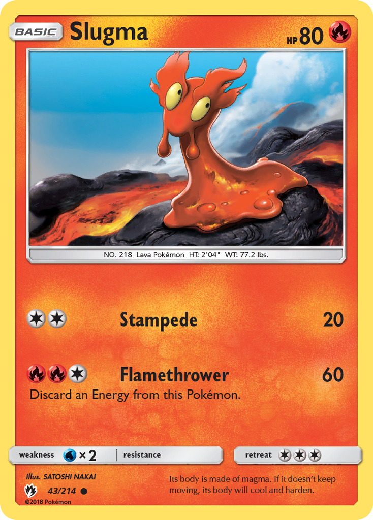 Slugma 43/214 English Pokémon card from Lost Thunder (2018)