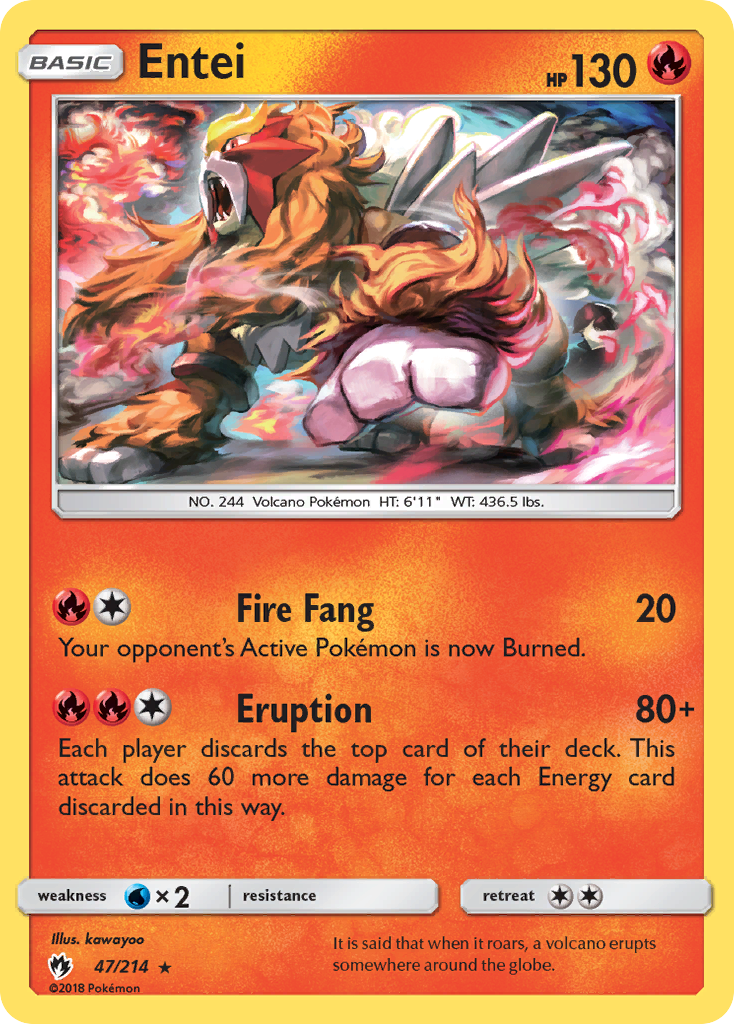 Entei 47/214 English Pokémon card from Lost Thunder (2018)