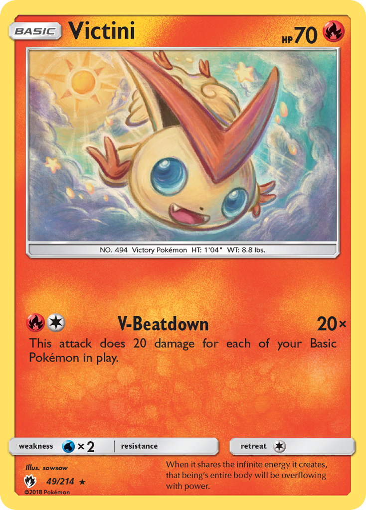 Victini 49/214 English Pokémon card from Lost Thunder (2018)