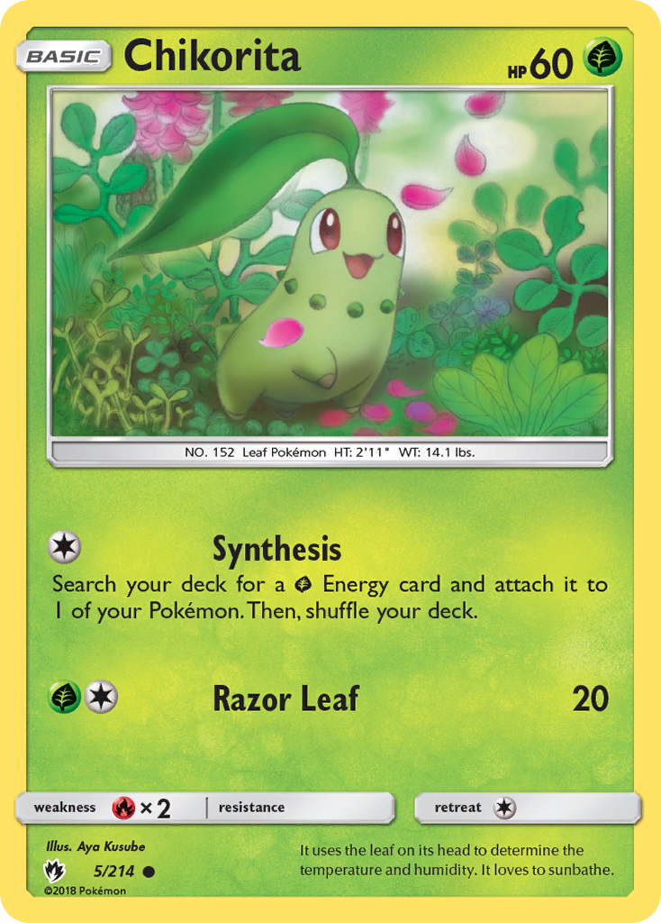 Chikorita 5/214 English Pokémon card from Lost Thunder (2018)