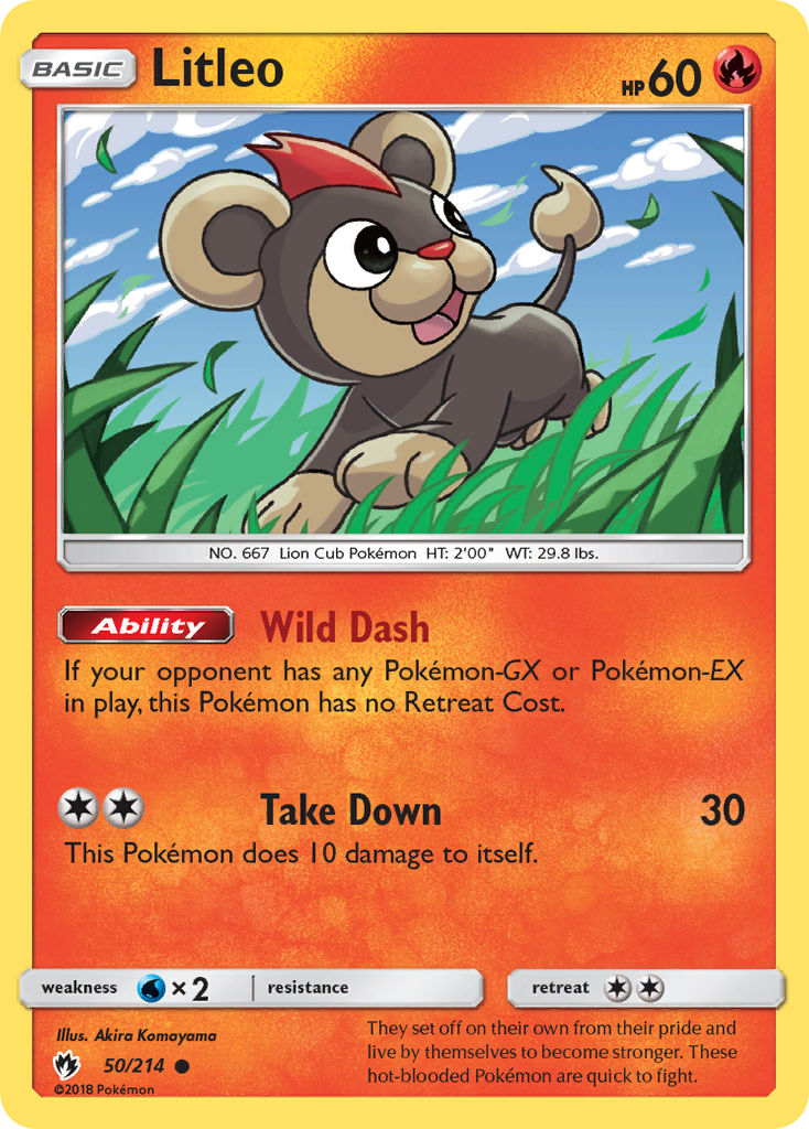 Litleo 50/214 English Pokémon card from Lost Thunder (2018)