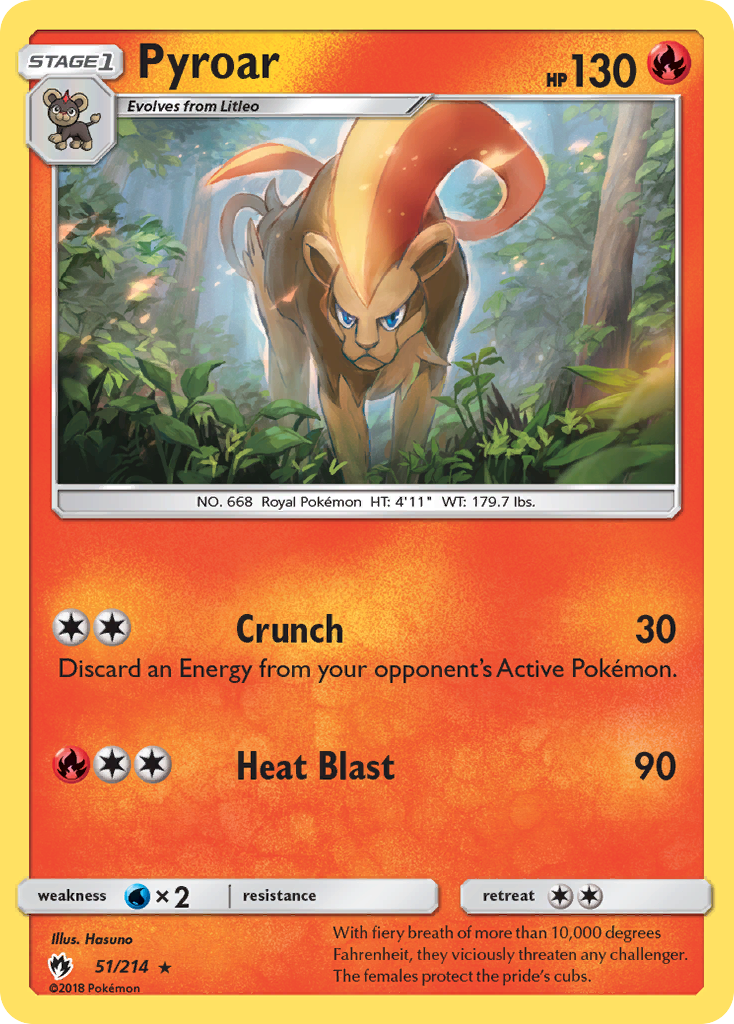 Pyroar 51/214 English Pokémon card from Lost Thunder (2018)