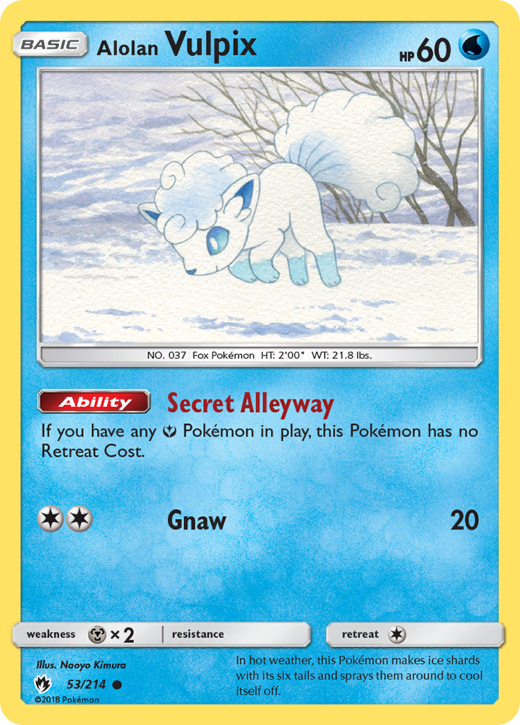 Alolan Vulpix 53/214 English Pokémon card from Lost Thunder (2018)