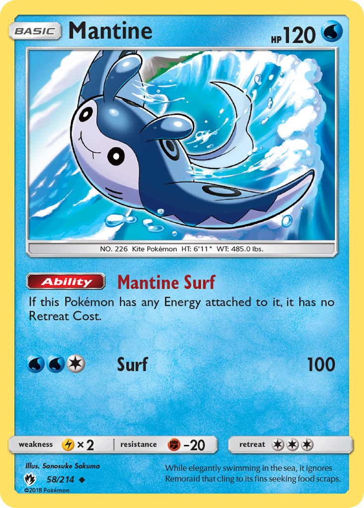 Mantine 58/214 English Pokémon card from Lost Thunder (2018)