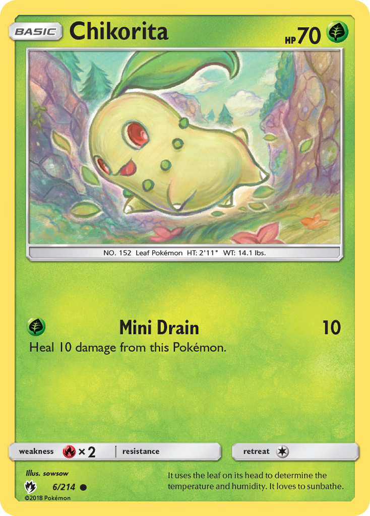 Chikorita 6/214 English Pokémon card from Lost Thunder (2018)