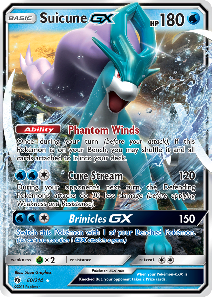 Suicune-GX 60/214 English Pokémon card from Lost Thunder (2018)