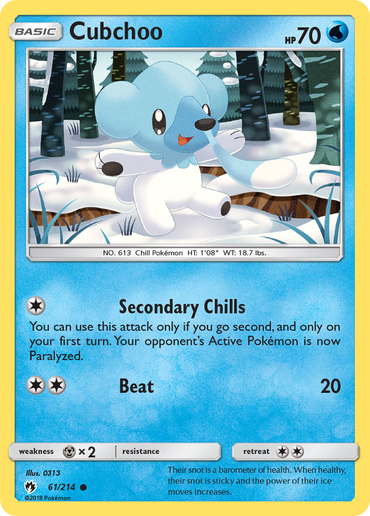 Cubchoo 61/214 English Pokémon card from Lost Thunder (2018)