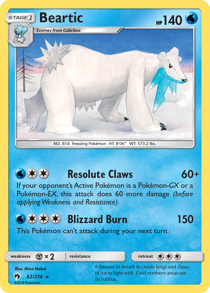 Beartic 62/214 English Pokémon card from Lost Thunder (2018)