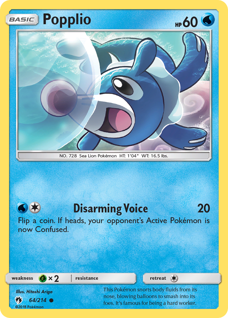 Popplio 64/214 English Pokémon card from Lost Thunder (2018)