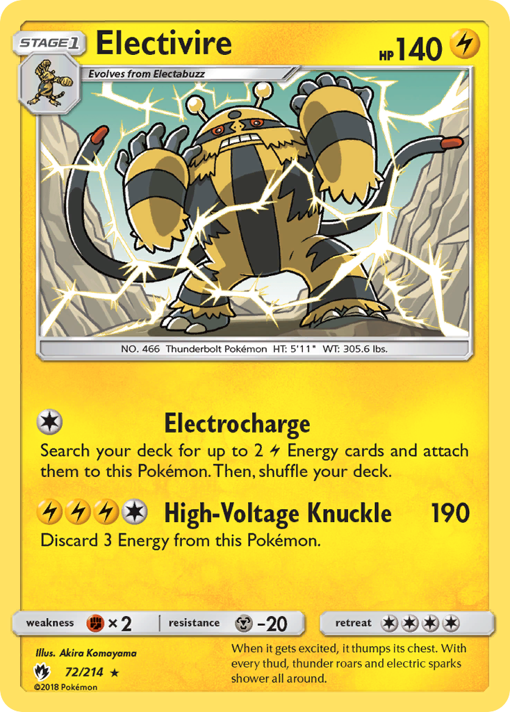 Electivire 72/214 English Pokémon card from Lost Thunder (2018)