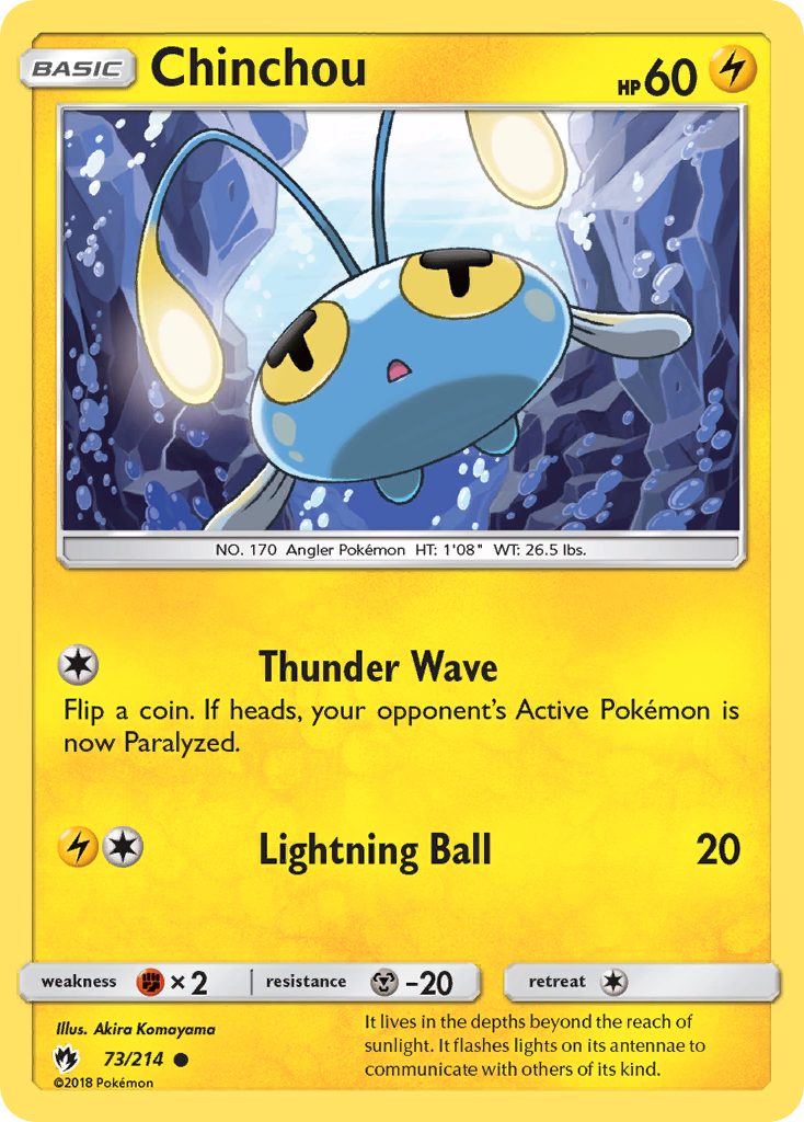 Chinchou 73/214 English Pokémon card from Lost Thunder (2018)